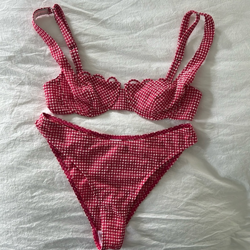 Rouje red and white gingham swimsuit